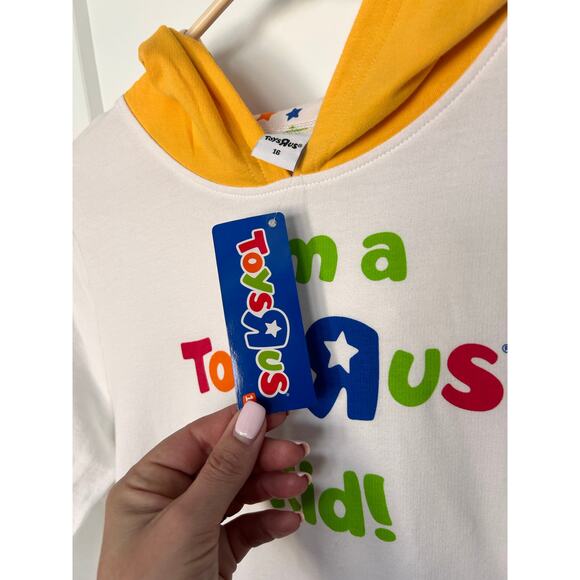 NWT vtg Toys R Us I'm a Toys R Us Kid Pullover Hooded 90s White Yellow Size 16 - Picture 4 of 11
